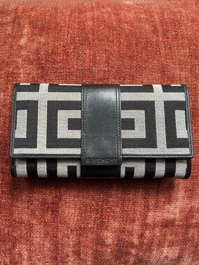 GIVENCHY Monogram Canvas and Leather Long Wallet, Black, Gray